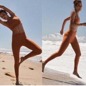 Free People Movement Women’s Hi Rise Side Pockets Cognac Leggings Sz Medium NWT